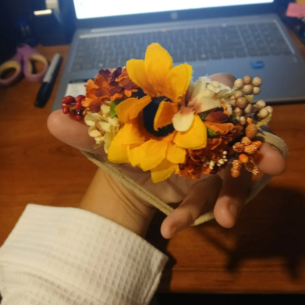 Autumn Sunflower Floral Baby Headband Fall Harvest Thanksgiving Hair Accessory